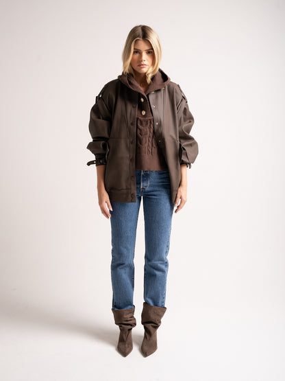 'SIENNA' FAUX LEATHER OVERSIZED MULTI WAY JACKET BROWN