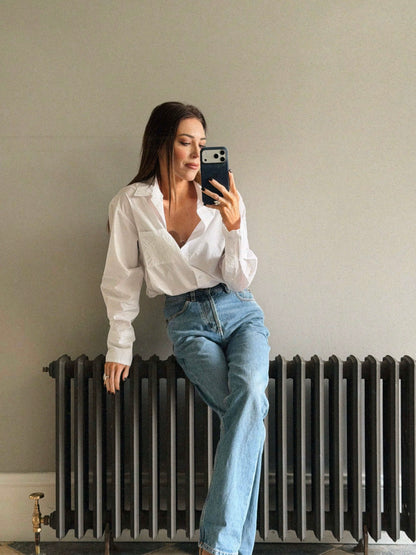 ‘EASY DOES IT’  COTTON BOX PLEAT SHIRT WHITE