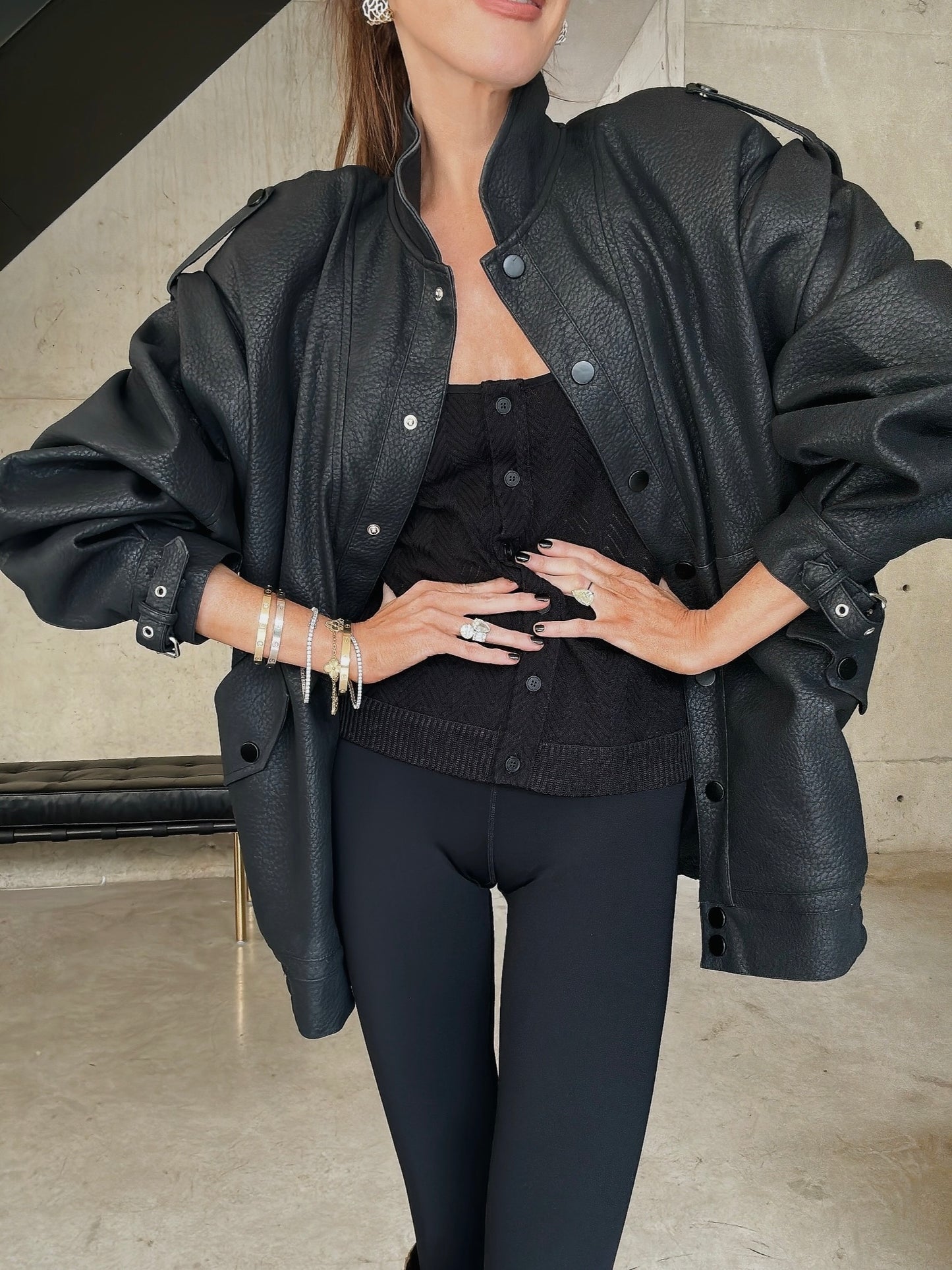 'SIENNA' FAUX LEATHER OVERSIZED MULTI WAY JACKET BLACK