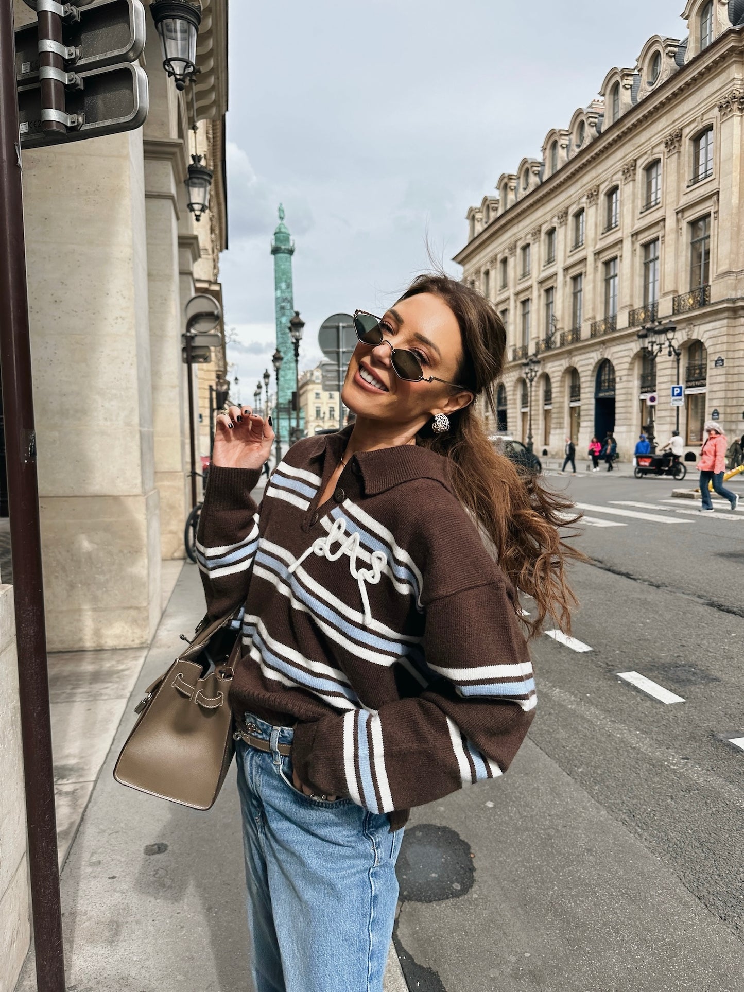 'SUKI' LAS KNITTED RUGBY TOP BROWN MULTI