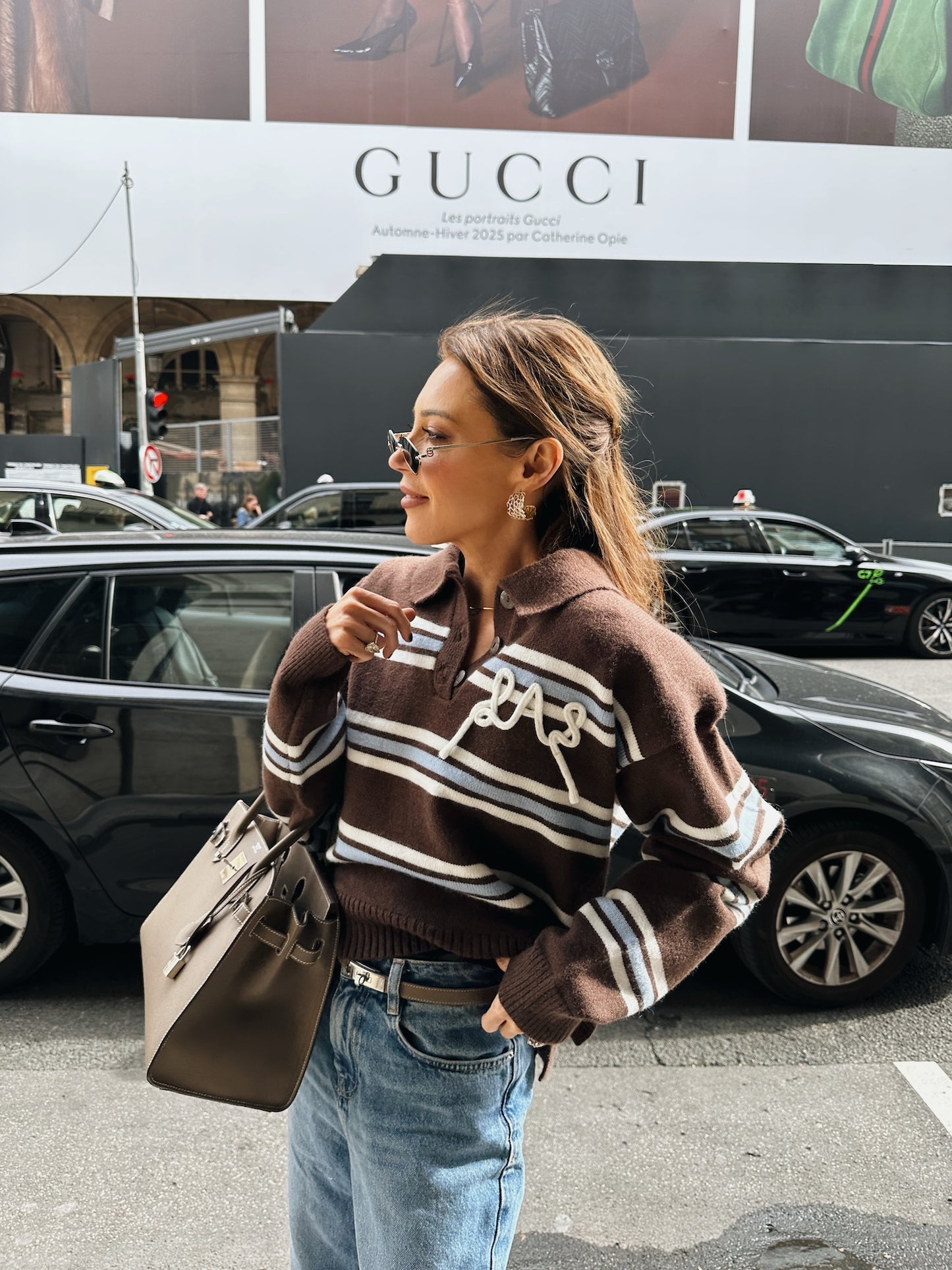 'SUKI' LAS KNITTED RUGBY TOP BROWN MULTI