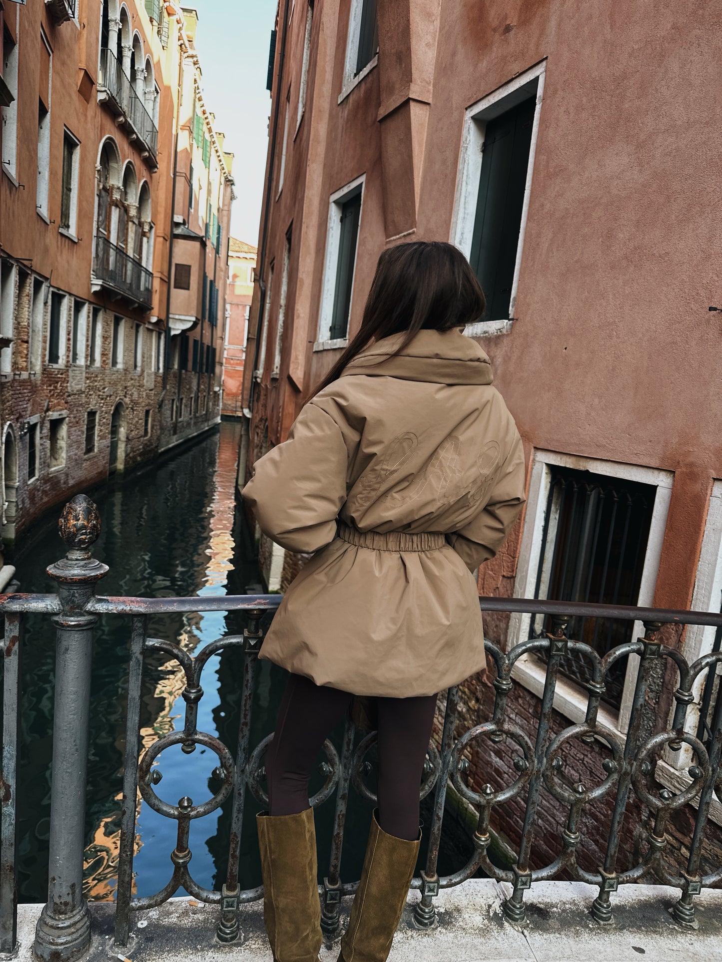 'MARAIS' SHAWL COLLAR BELTED PUFFER OVERSIZED JACKET BROWN