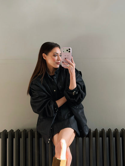 'SIENNA' FAUX LEATHER CARGO MINI SKIRT BLACK