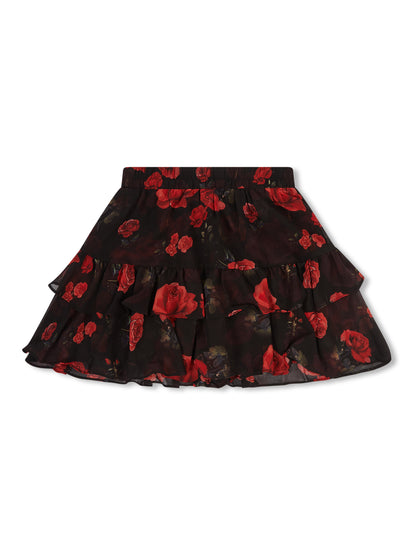 'I HEART NYC' ROSE PRINT TIERED RUFFLE SKORT BLACK