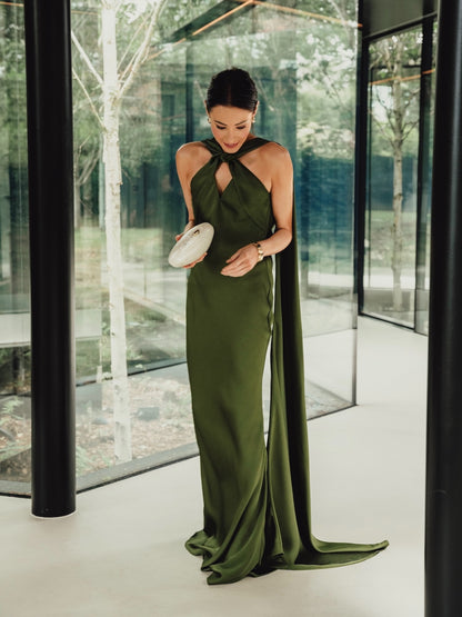 ***PRE-ORDER*** 'ATONEMENT' SCARF DETAIL LONGLINE MAXI DRESS OLIVE