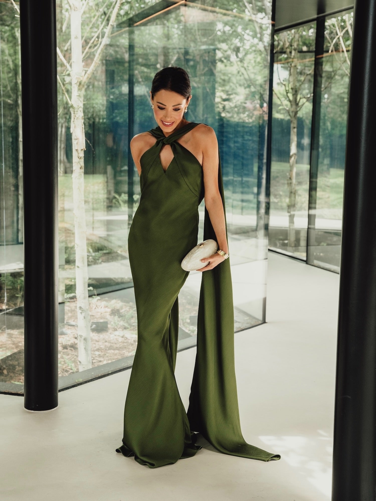 ***PRE-ORDER*** 'ATONEMENT' SCARF DETAIL LONGLINE MAXI DRESS OLIVE