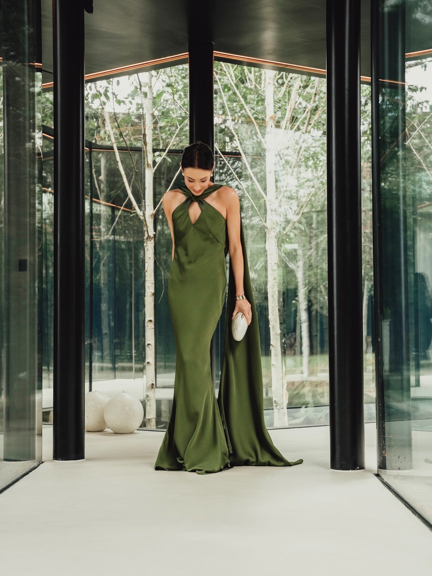 ***PRE-ORDER*** 'ATONEMENT' SCARF DETAIL LONGLINE MAXI DRESS OLIVE