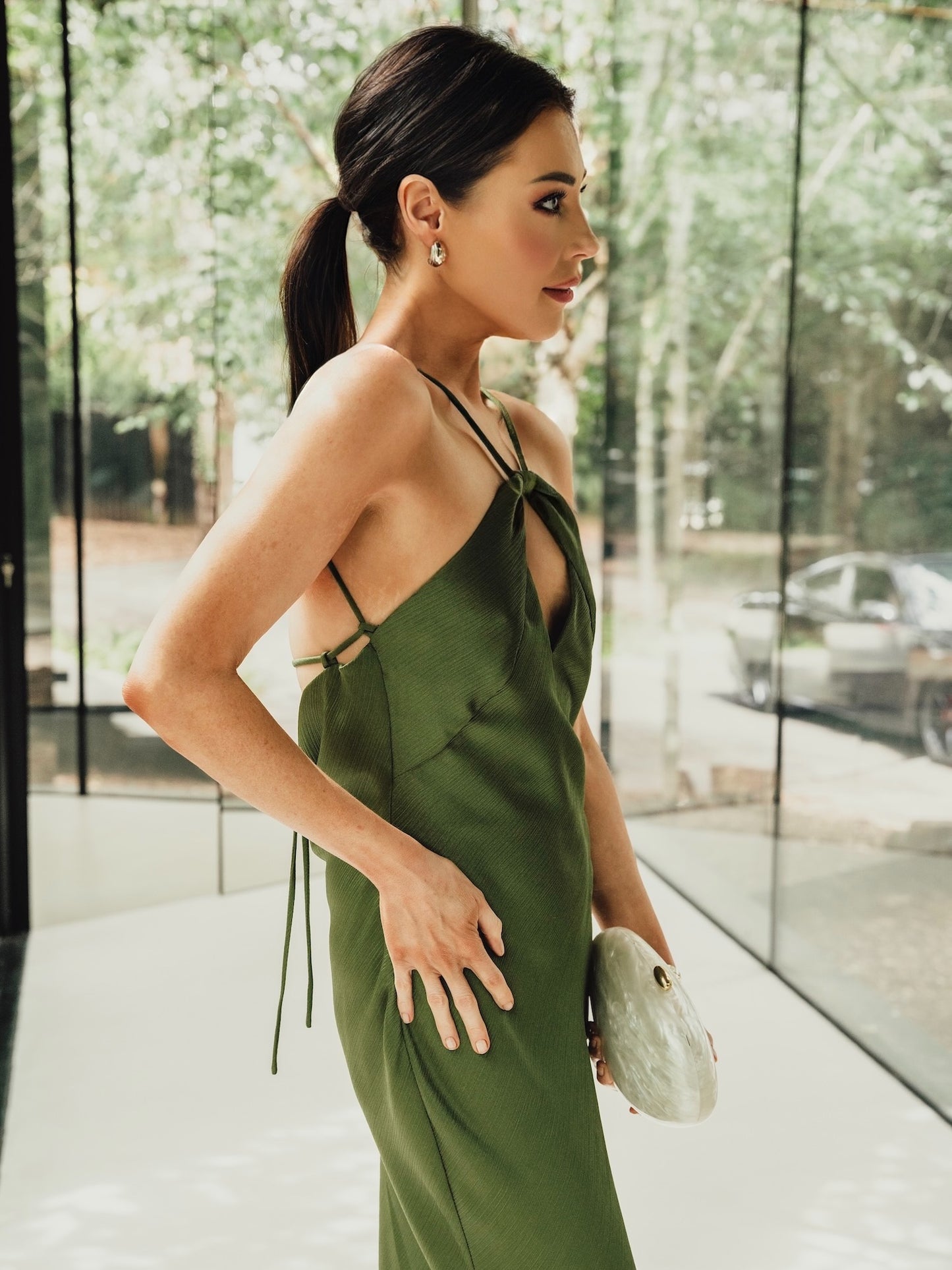 ***PRE-ORDER*** 'ATONEMENT' SCARF DETAIL LONGLINE MAXI DRESS OLIVE