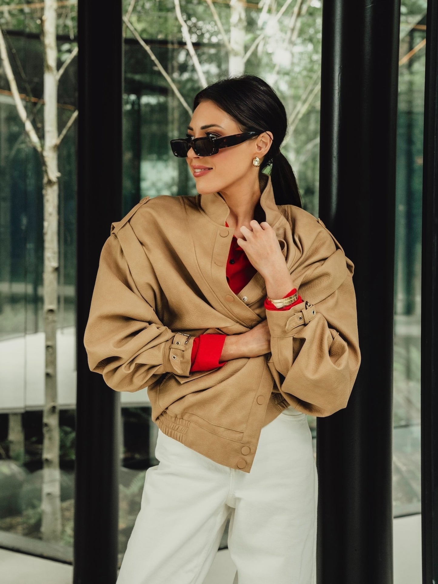 'SIENNA' FAUX LEATHER OVERSIZED MULTI WAY JACKET CAMEL