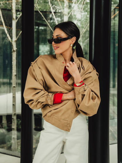 'SIENNA' FAUX LEATHER OVERSIZED MULTI WAY JACKET CAMEL