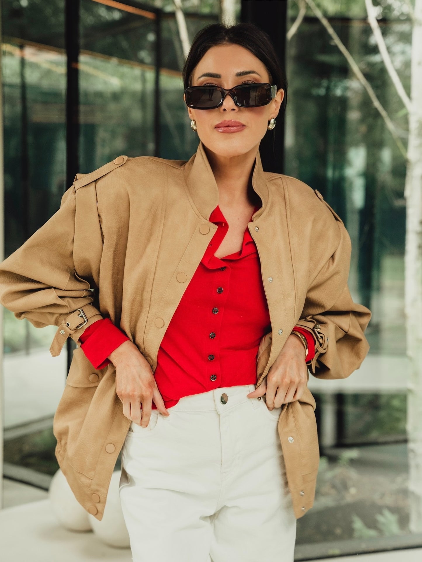 'SIENNA' FAUX LEATHER OVERSIZED MULTI WAY JACKET CAMEL