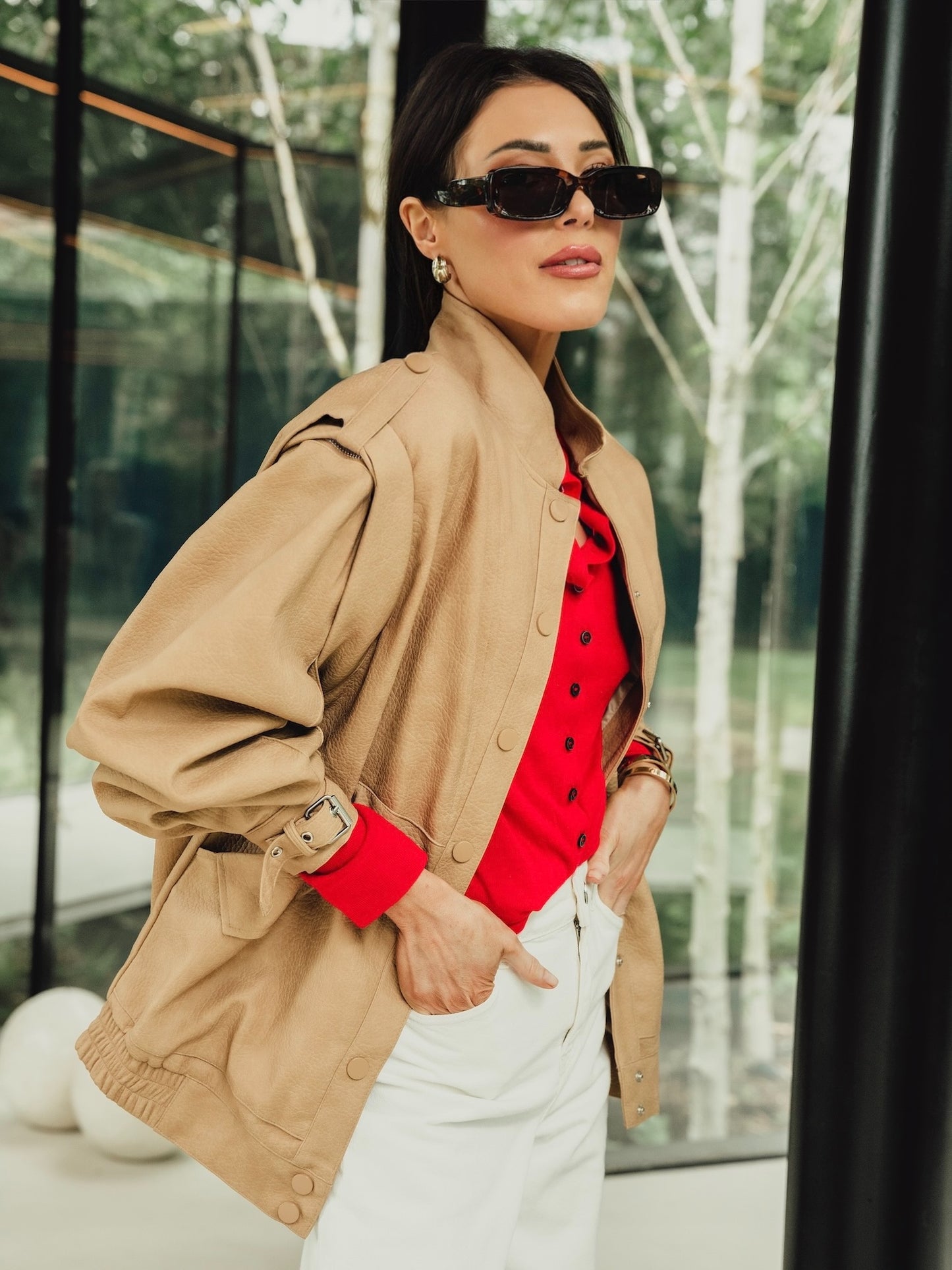 'SIENNA' FAUX LEATHER OVERSIZED MULTI WAY JACKET CAMEL