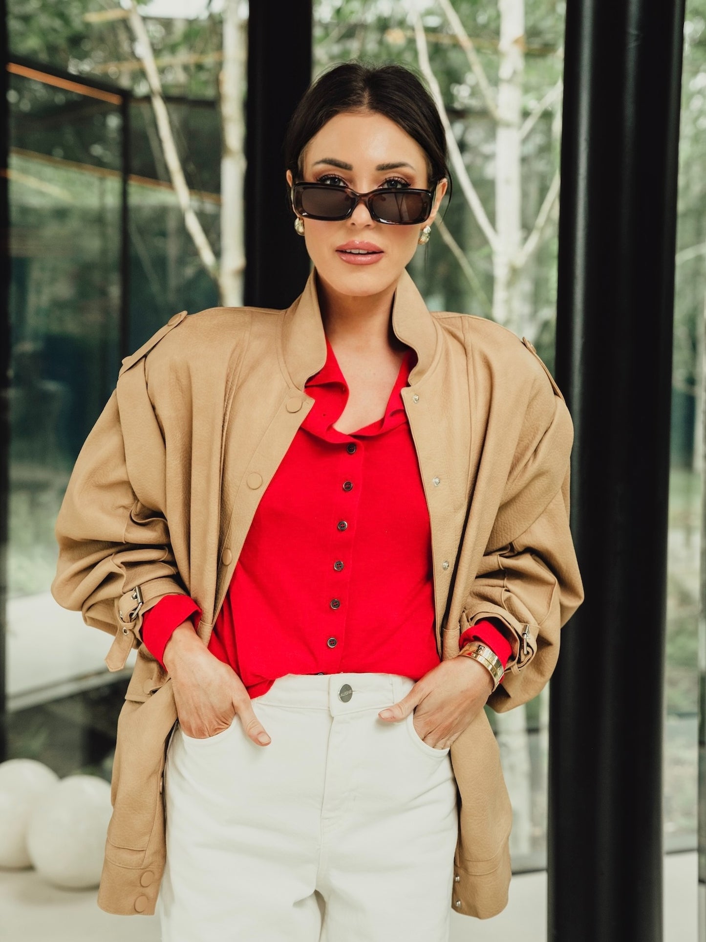 'SIENNA' FAUX LEATHER OVERSIZED MULTI WAY JACKET CAMEL