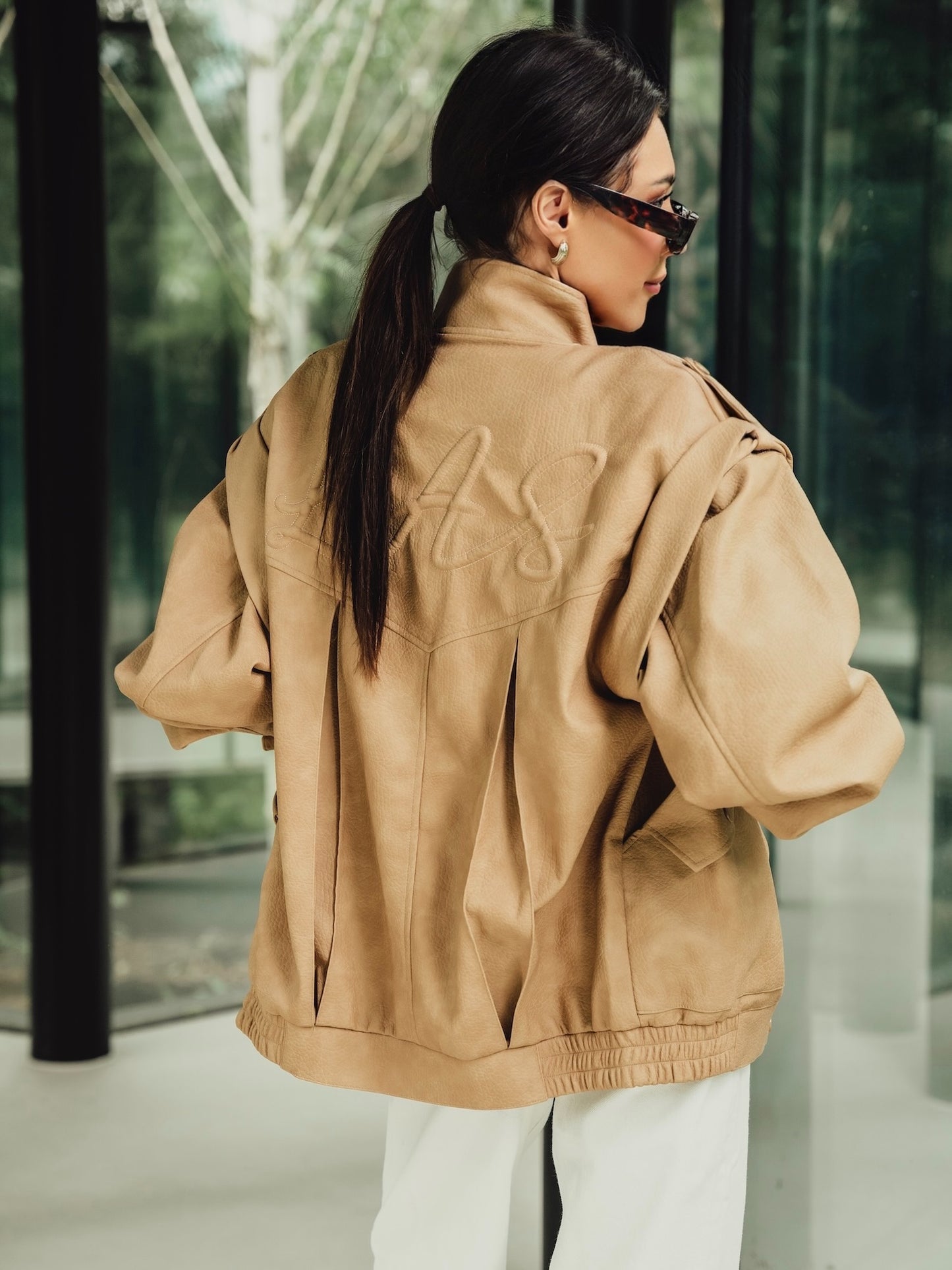 'SIENNA' FAUX LEATHER OVERSIZED MULTI WAY JACKET CAMEL