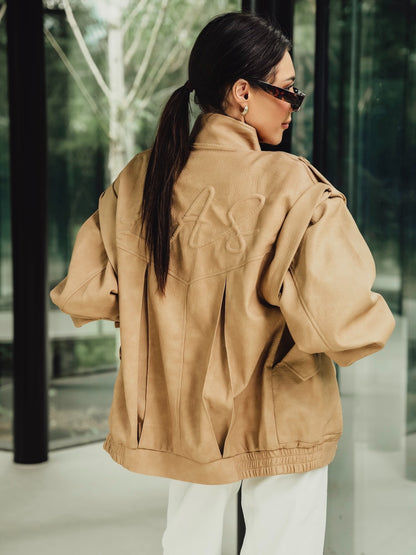 'SIENNA' FAUX LEATHER OVERSIZED MULTI WAY JACKET CAMEL