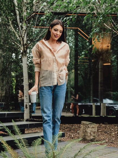 ORGANZA OVERSIZED SHIRT CAMEL