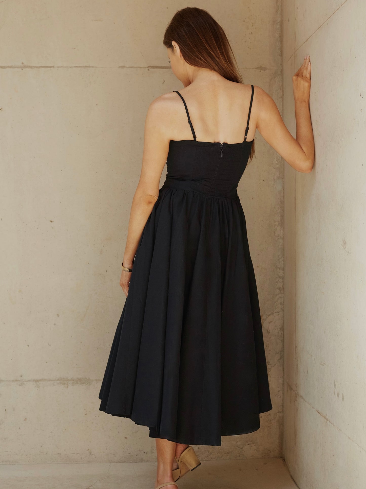 'ELODIE' SQUARE NECK CORSET MIDI DRESS NAVY