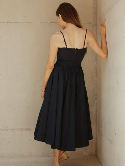 'ELODIE' SQUARE NECK CORSET MIDI DRESS NAVY