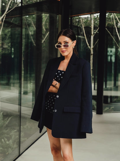 'BEAU' OVERSIZED SINGLE BREAST BLAZER NAVY