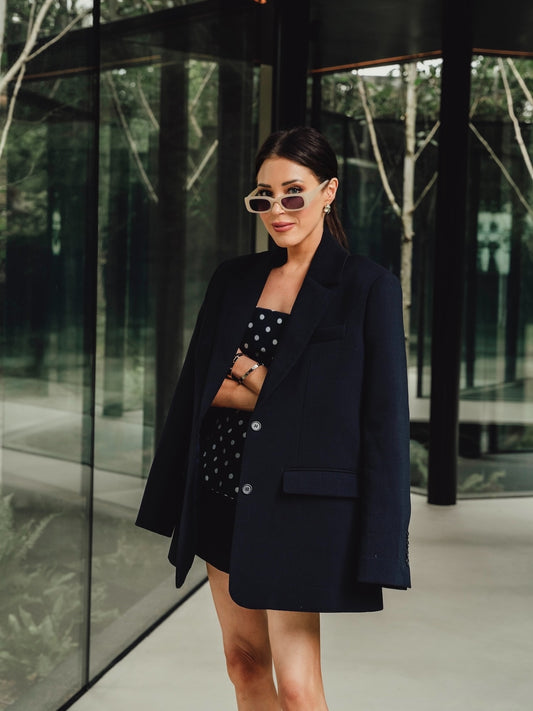 'BEAU' OVERSIZED SINGLE BREAST BLAZER NAVY