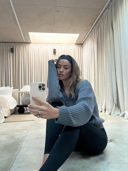 'NEW ENGLAND' KNITTED APPLIQUÉ DETAIL CARDIGAN SLATE GREY