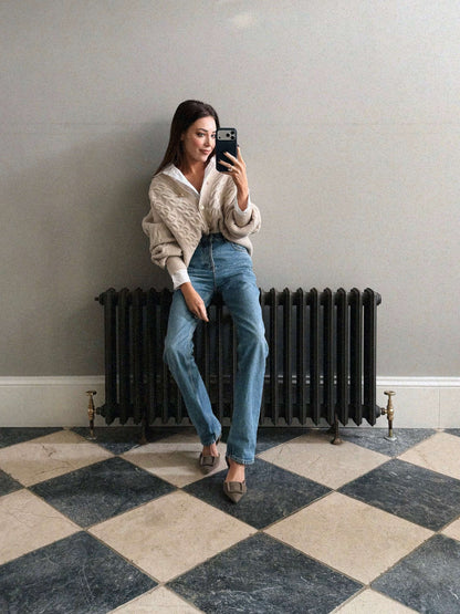 'MAISIE' CABLE KNIT MULTIWAY WEAR CARDIGAN OAT BEIGE