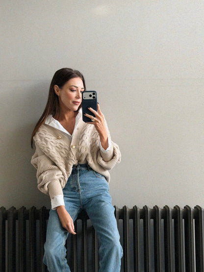 'MAISIE' CABLE KNIT MULTIWAY WEAR CARDIGAN OAT BEIGE