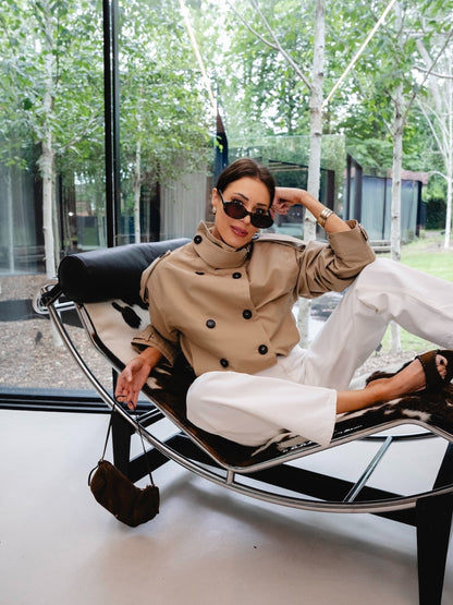 ‘VERSAILLES' SIGNATURE BOXY FIT CROPPED TRENCH JACKET CAMEL