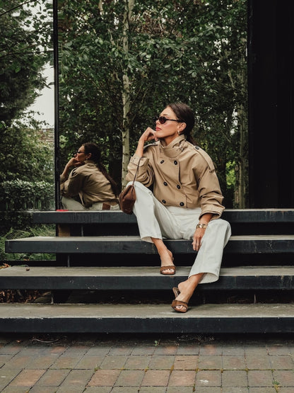 ‘VERSAILLES' SIGNATURE BOXY FIT CROPPED TRENCH JACKET CAMEL
