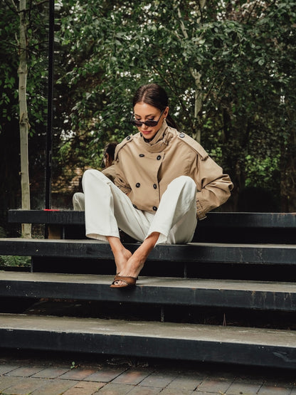‘VERSAILLES' SIGNATURE BOXY FIT CROPPED TRENCH JACKET CAMEL