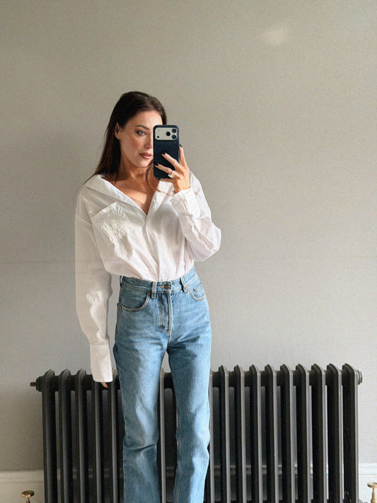 ‘EASY DOES IT’  OVERSIZED COTTON BOX PLEAT SHIRT WHITE