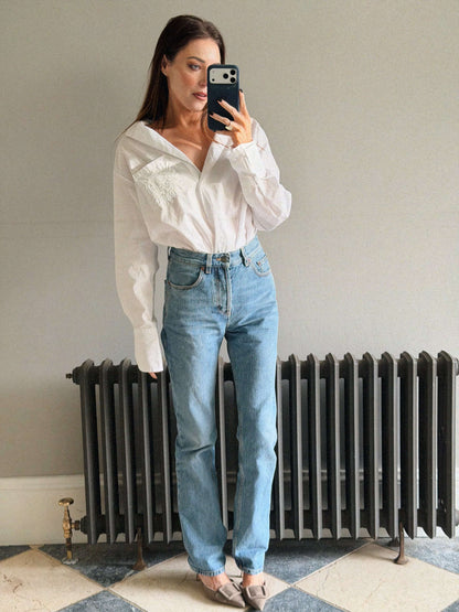 ‘EASY DOES IT’  COTTON BOX PLEAT SHIRT WHITE