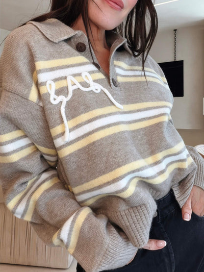 'SUKI' LAS KNITTED RUGBY TOP YELLOW MULTI