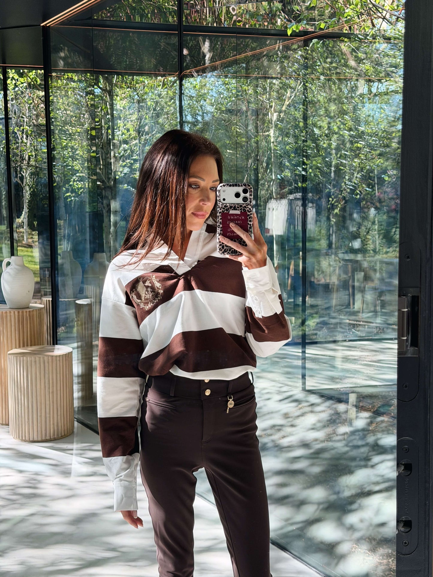'CLEMENCE' VARSITY STRIPED RUGBY TOP BROWN