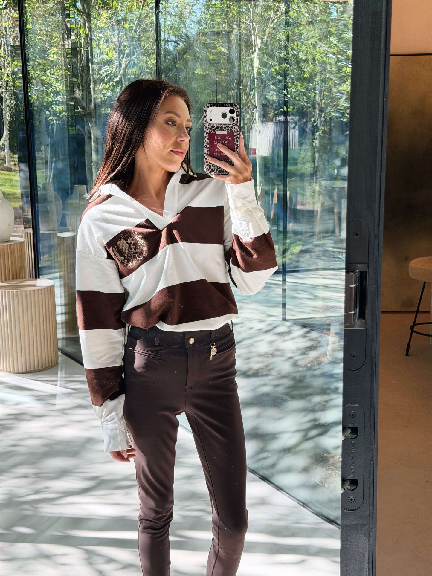'CLEMENCE' VARSITY STRIPED RUGBY TOP BROWN