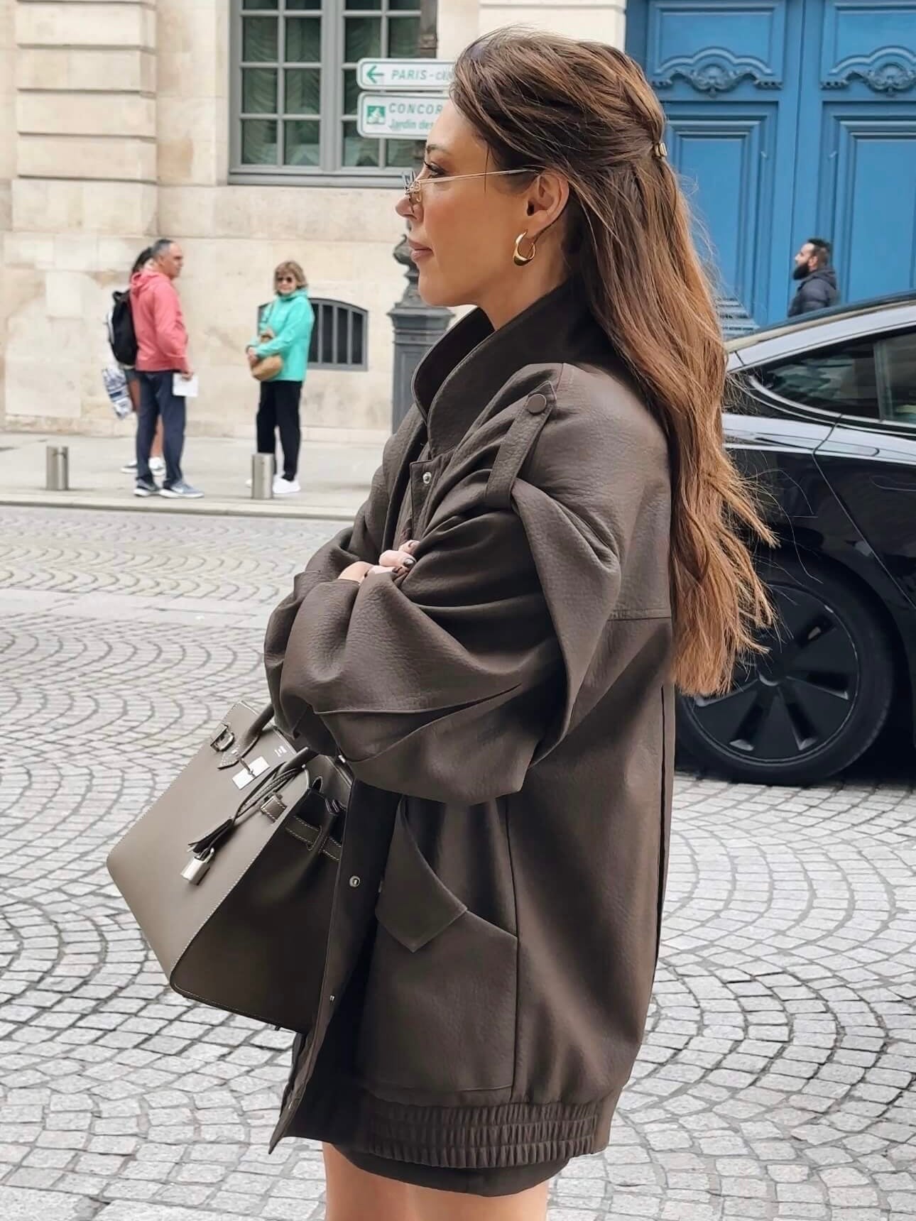 'SIENNA' FAUX LEATHER OVERSIZED MULTI WAY JACKET BROWN