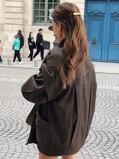 'SIENNA' FAUX LEATHER OVERSIZED MULTI WAY JACKET BROWN