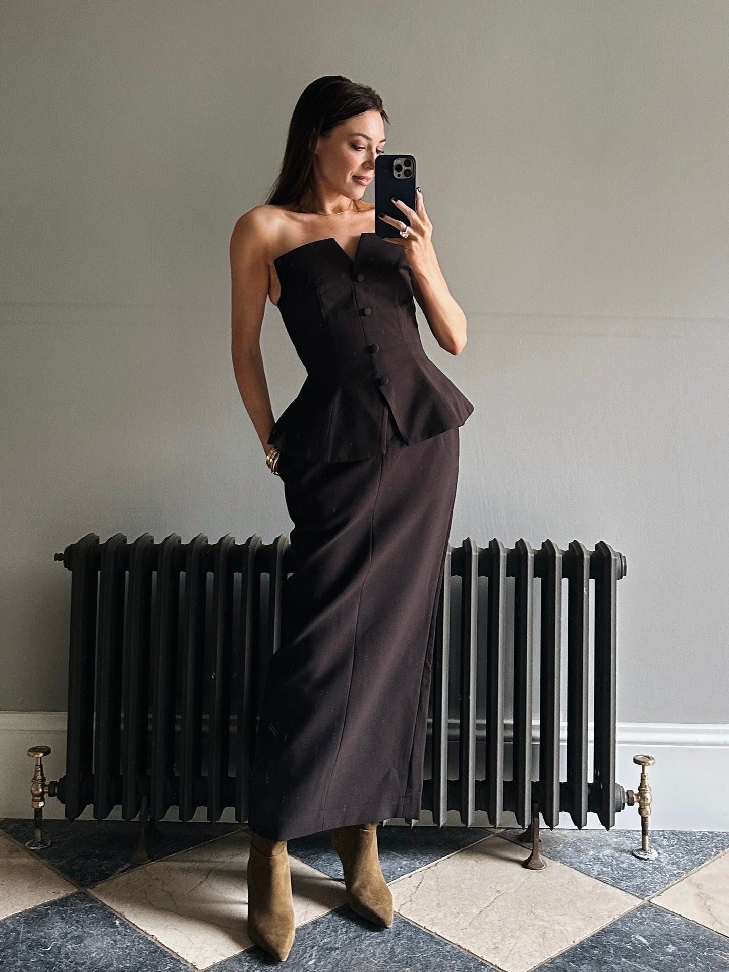 'SERENA' HOURGLASS MAXI SKIRT BROWN
