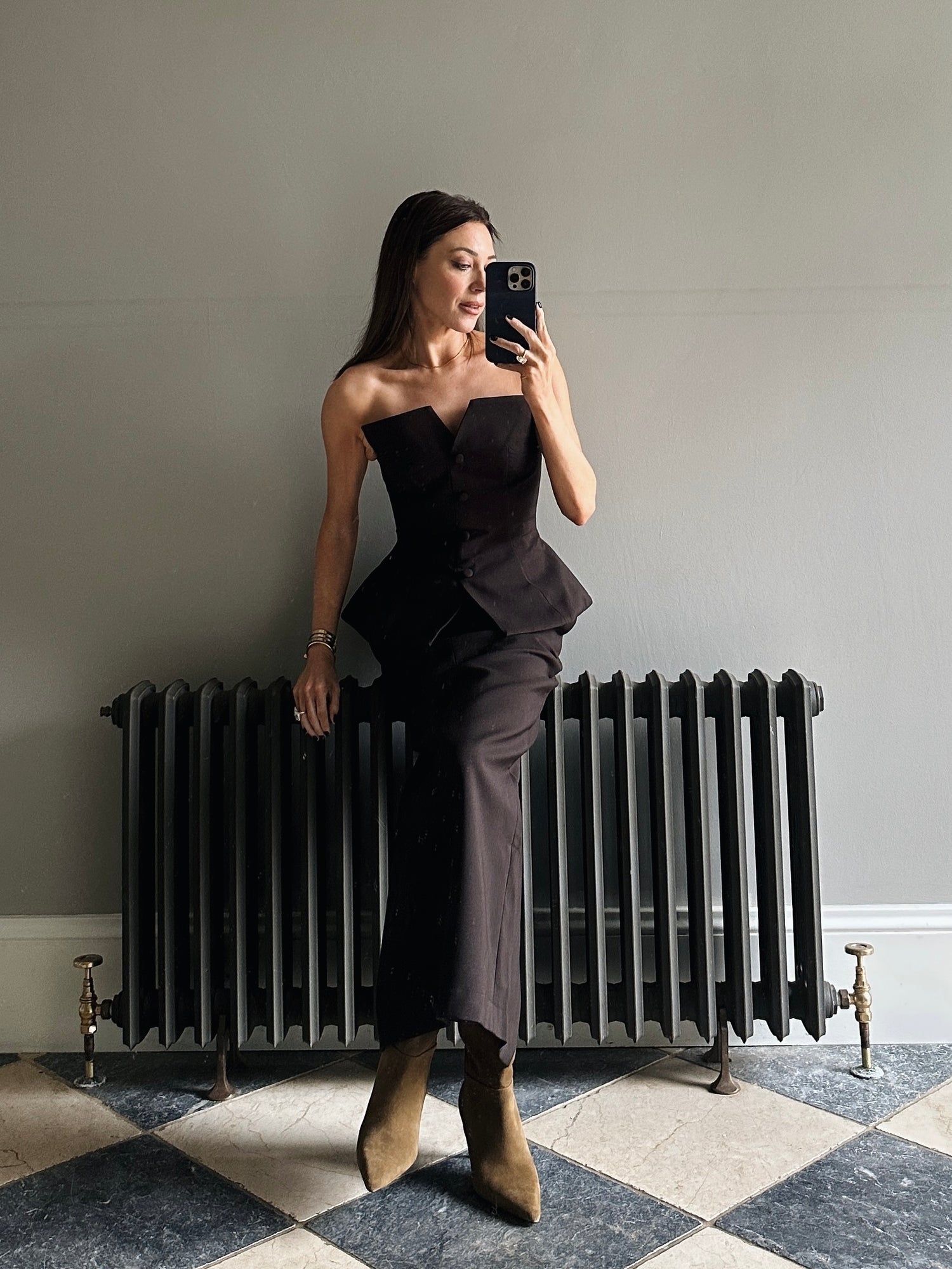 'SERENA' HOURGLASS MAXI SKIRT BROWN