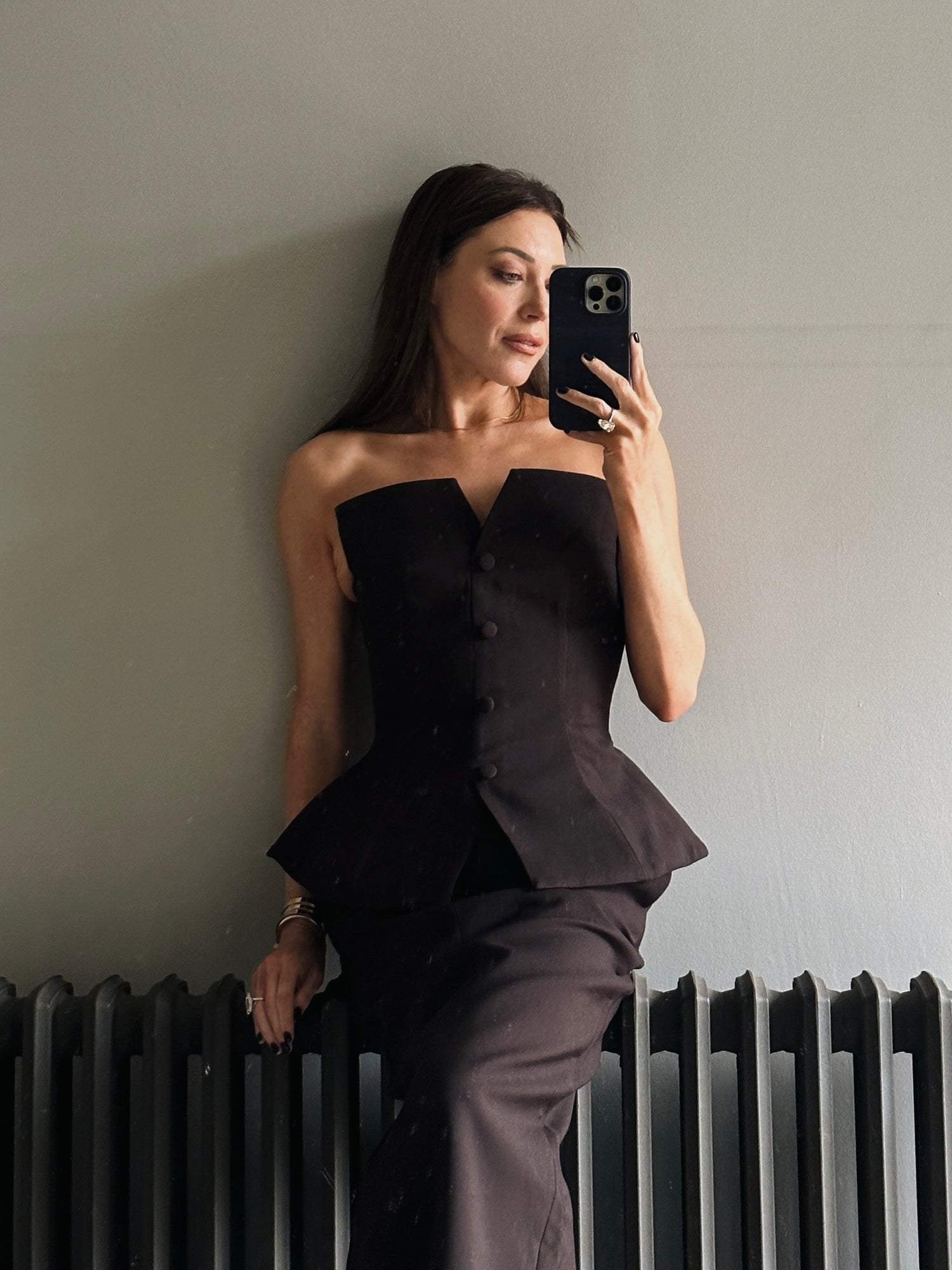 'BLAIR' EXAGGERATED SQUARE NECK BANDEAU TOP BROWN