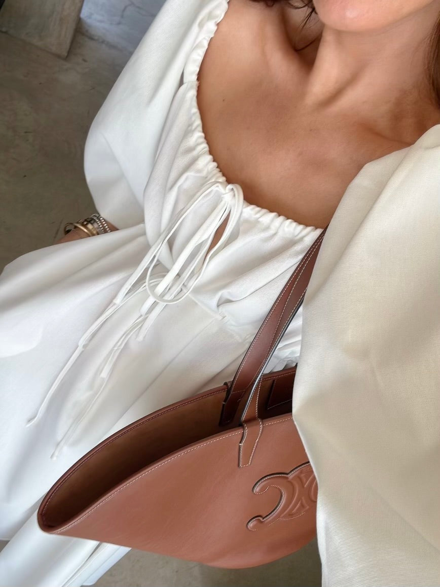 'HERA' SQUARE NECK BALLOON SLEEVE MIDAXI DRESS WHITE