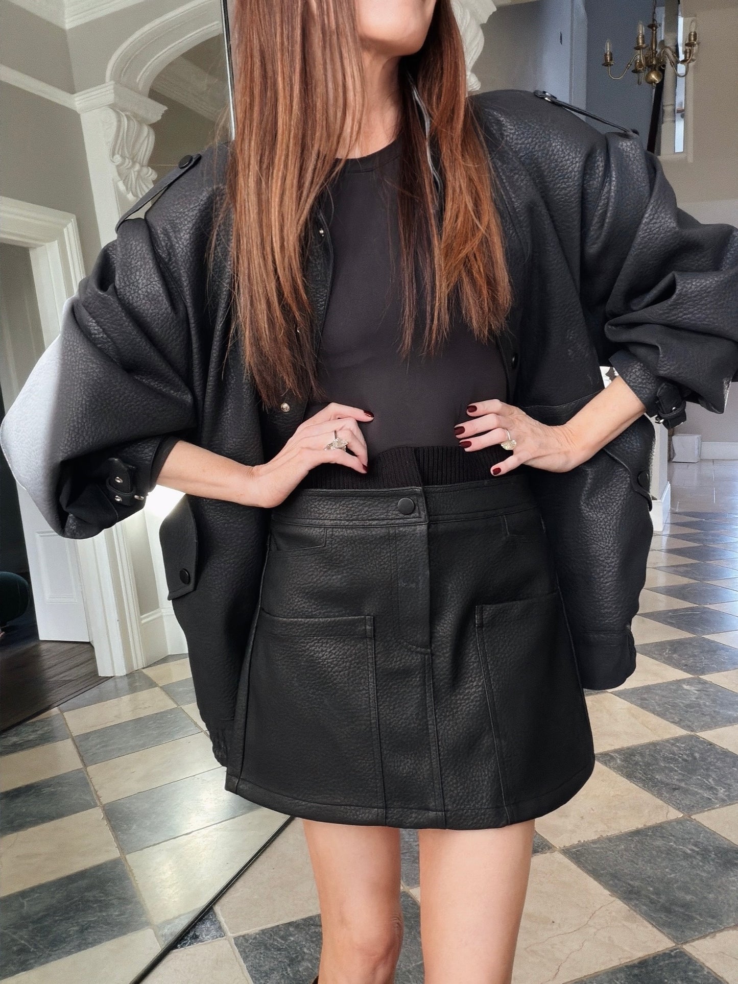 'SIENNA' FAUX LEATHER CARGO MINI SKIRT BLACK