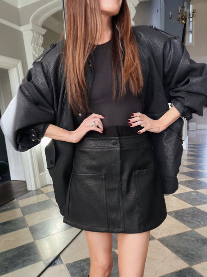 'SIENNA' FAUX LEATHER CARGO MINI SKIRT BLACK