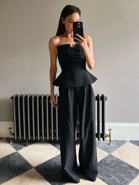 'SAMANTHA' DEEP PLEAT WIDE LEG TROUSERS BLACK