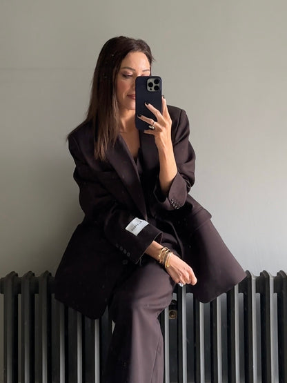 'BEAU' OVERSIZED SINGLE BREAST BLAZER BROWN
