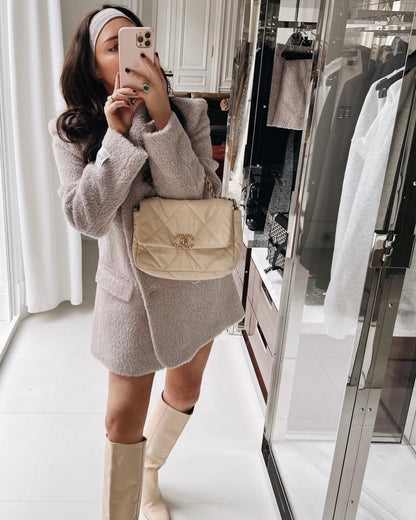 'LORIE' TEXTURED WOOL BLEND MINI SKIRT IN MINK