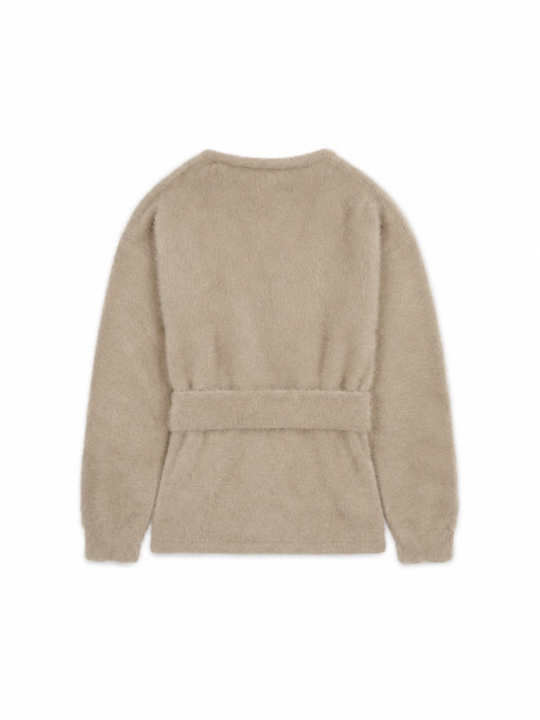 ‘POESY’ EYELASH KNITTED BALLERINA WRAP CARDIGAN BEIGE