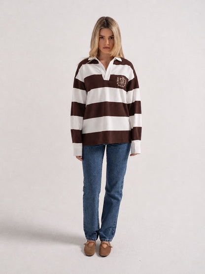 'CLEMENCE' VARSITY STRIPED RUGBY TOP BROWN