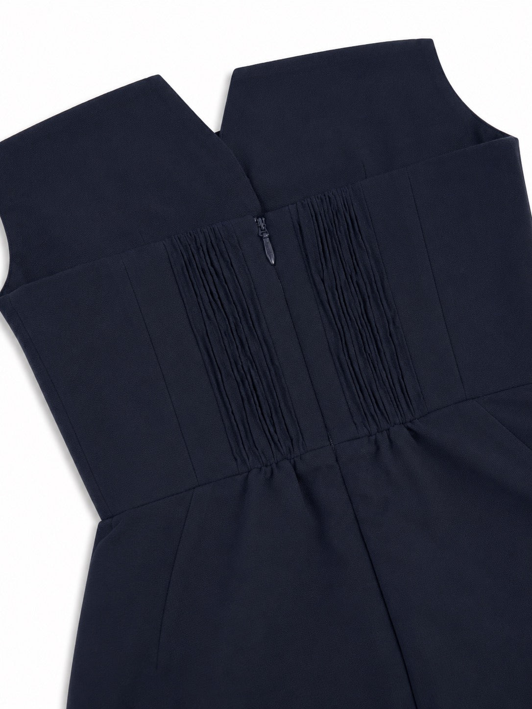 'MARILYN' EXAGGERATED SQUARE BANDEAU BUTTON DETAIL MIDI DRESS NAVY