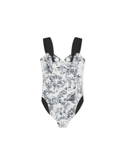 SIGNATURE SILHOUETTE TOILE BUSTIER SWIMSUIT WHITE MULTI